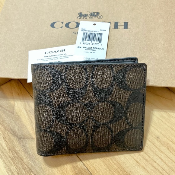 💯OUTSTOCK💜NEW🆕Coach Men Bifold wallet/signatures canvas - Picture 1 of 6